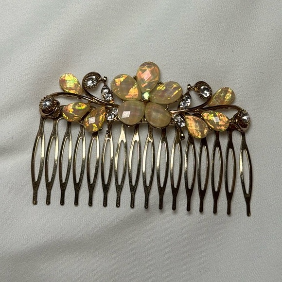 Vintage Gold French Hair Side Comb Clip With Teeth Flowers - Picture 3 of 8